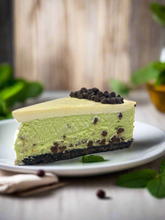Load image into Gallery viewer, Mint Chocolate Chip Cheesecake slice