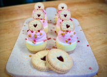Load image into Gallery viewer, Mini Mini 2-inch Jammie Dodger Raspberry Cheesecakes
